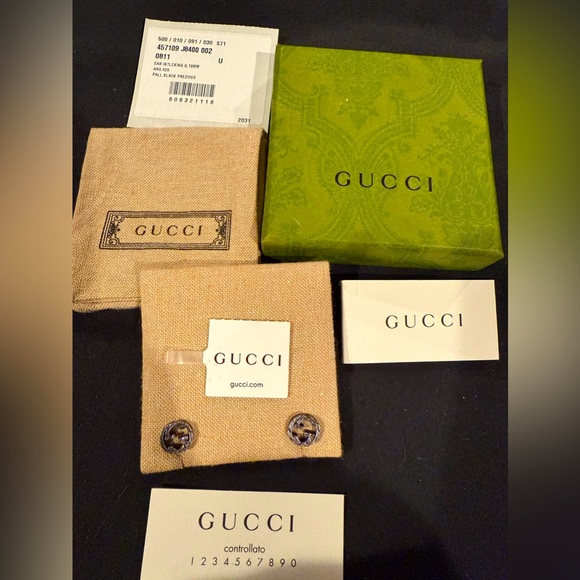 GUCCI Interlocking G Earrings Silver With Box 1 x 1.1 cm Women - Picture 1 of 1